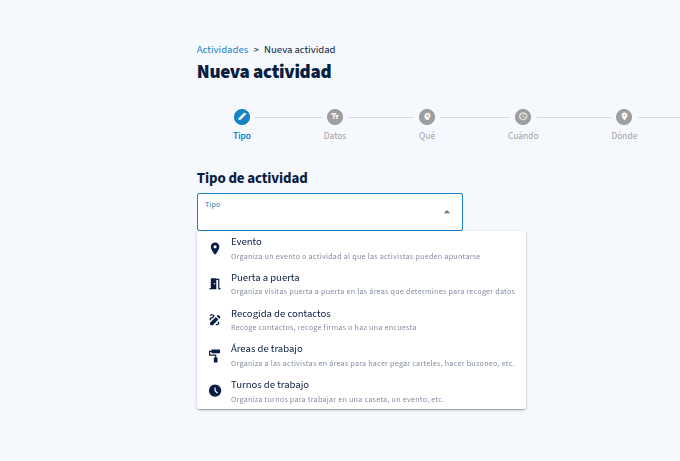Configuración de actividades